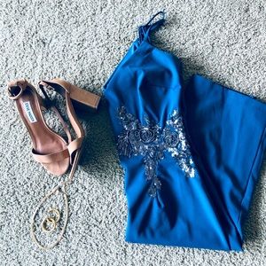 Blue Midi Dress w/ Silver Appliqué